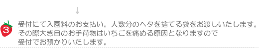 いちご狩り受付にて入園料のお支払い